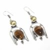 Silver Tiger Eye and Citrine Earrings