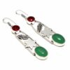 Silver Green Onyx and Garnet Earrings