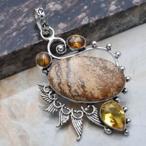 Pendant – Sterling Silver with Jasper and Citrine Stones